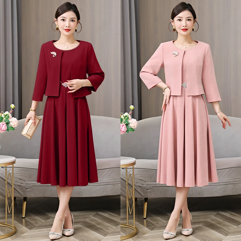 yqwl5665喜婆婆婚宴装年轻礼服两件套2025秋季连衣裙+外套敬酒服