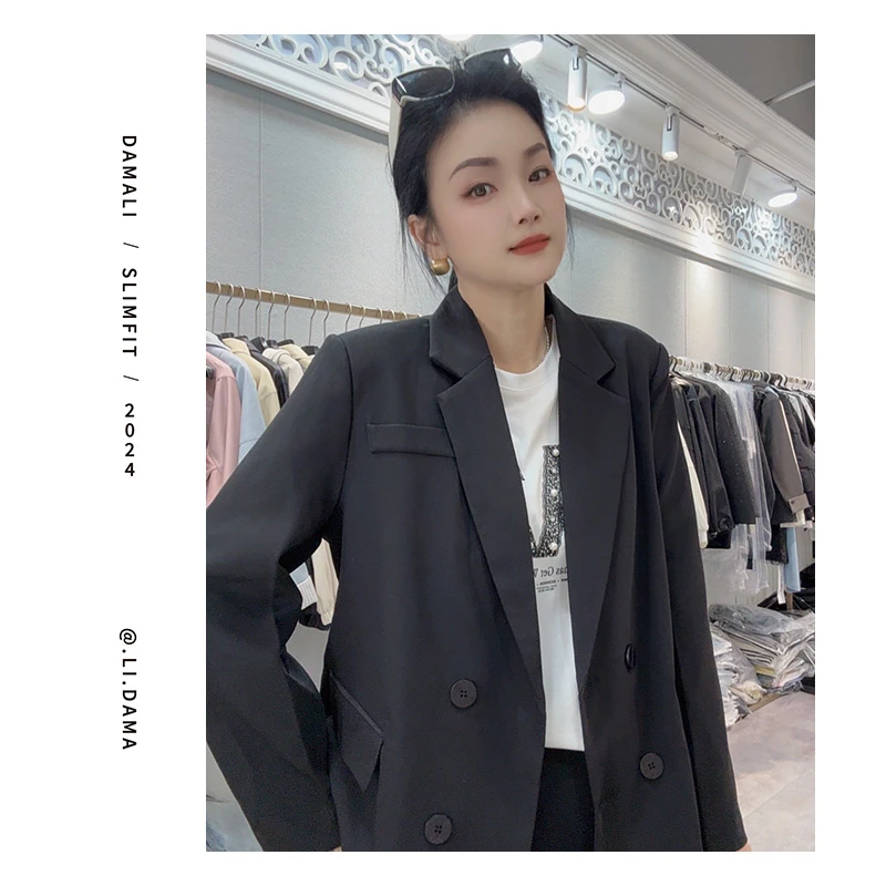 大码利-春上新【后背水钻字母】高货韩版气质纯色西装百搭时尚