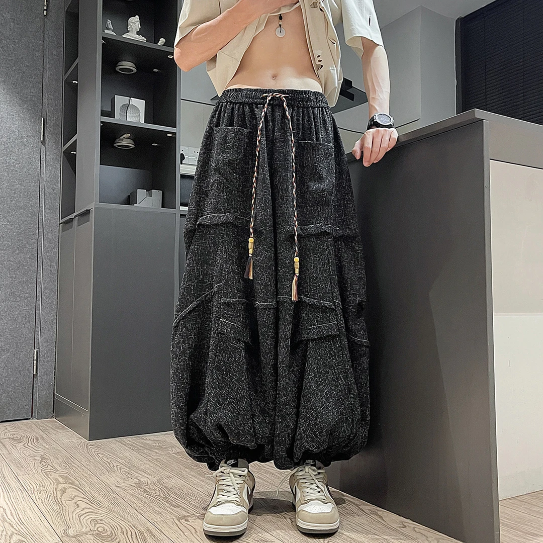 阔腿灯笼裤男不规则褶皱设计感休闲裤国潮大码胖子宽松冰丝运动裤