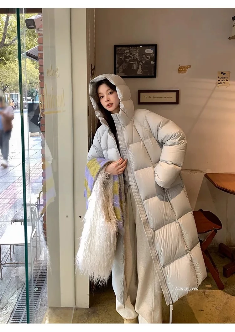 降温必入 2025冬季新款羽绒服女长款连帽显瘦白鸭绒保暖外套正品