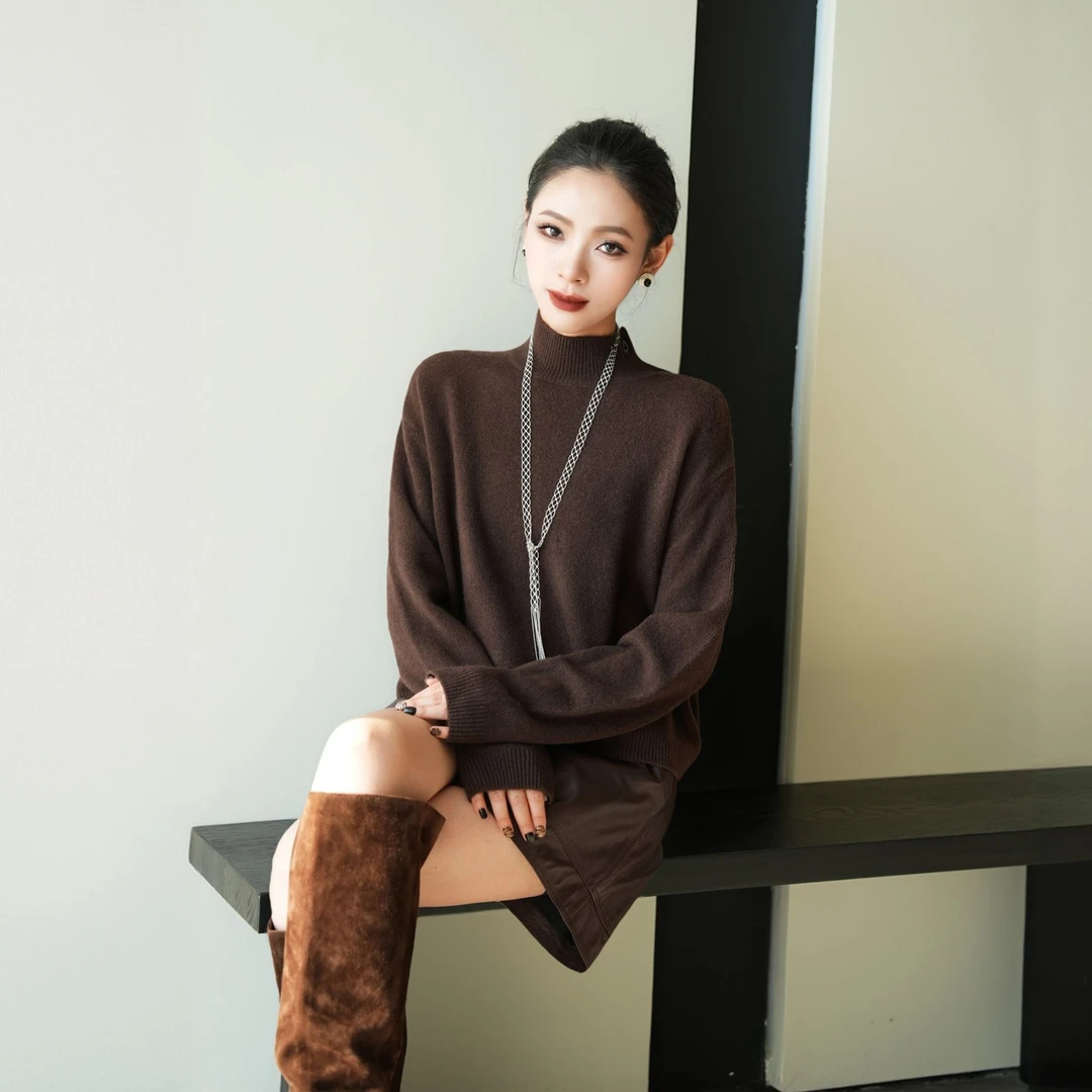 POPULARYW【砌下梧叶】Z·R上品屋 静奢宽松纯色休闲套头高领毛衣