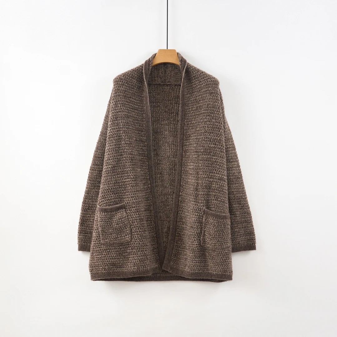 天山精品【100%山羊绒】秋冬新款休闲重磅中长款羊绒开衫-YKNL5647T