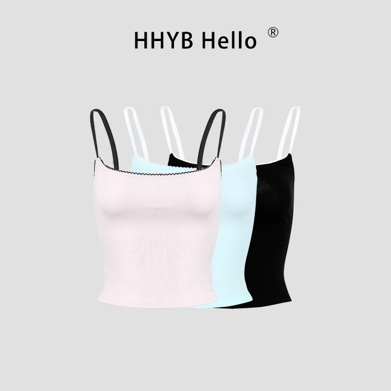 HHYB Hello美式复古辣妹风粉色吊带背心女2025新款内搭上衣253135