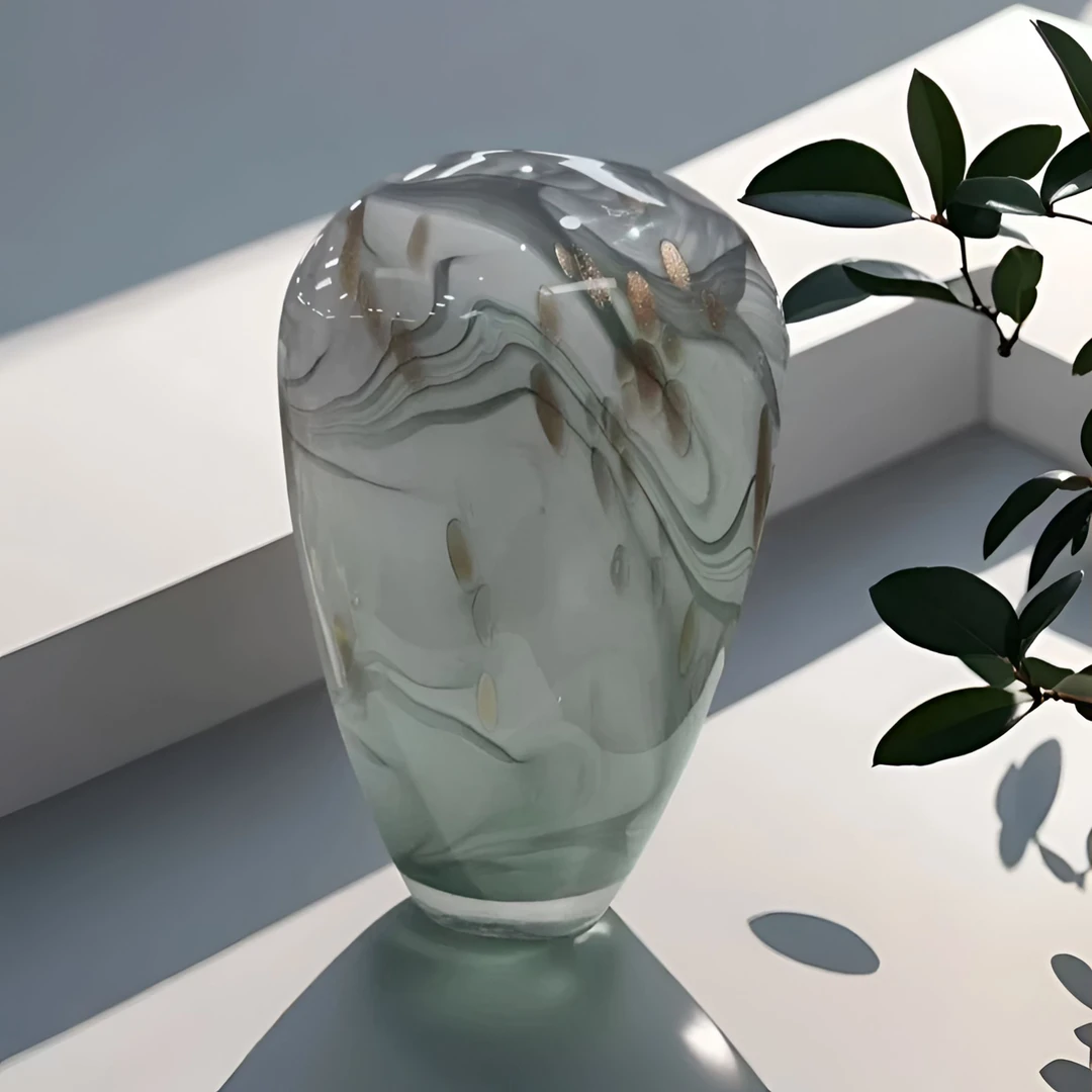 现代高档轻奢水墨丹青洒金琉璃玻璃花瓶家居装饰插花器高级感摆件