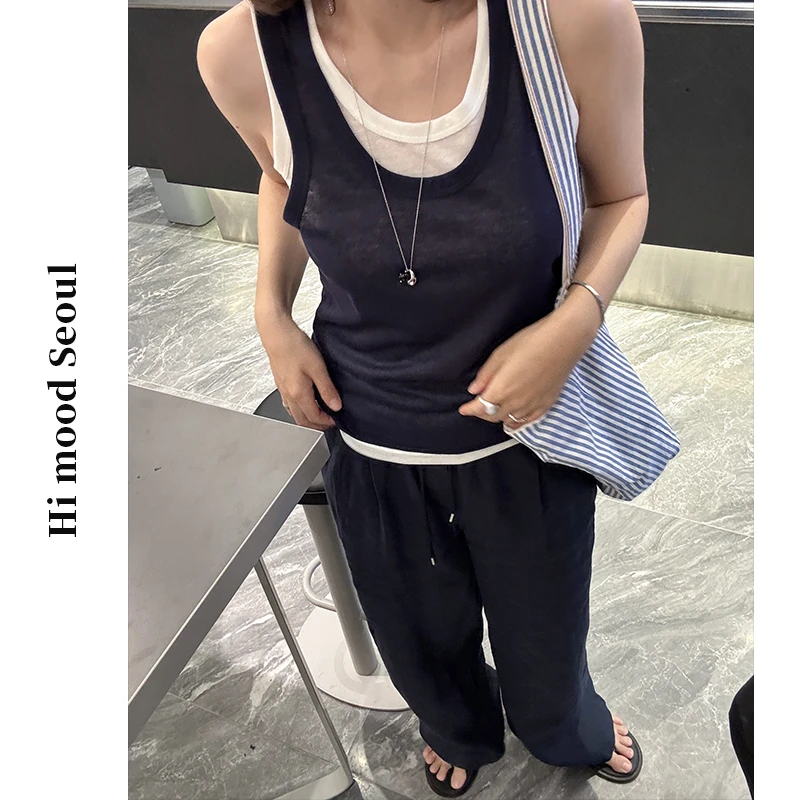 【金恩慧欧尼Hi mood】极简老钱风松紧腰压褶亚麻休闲裤