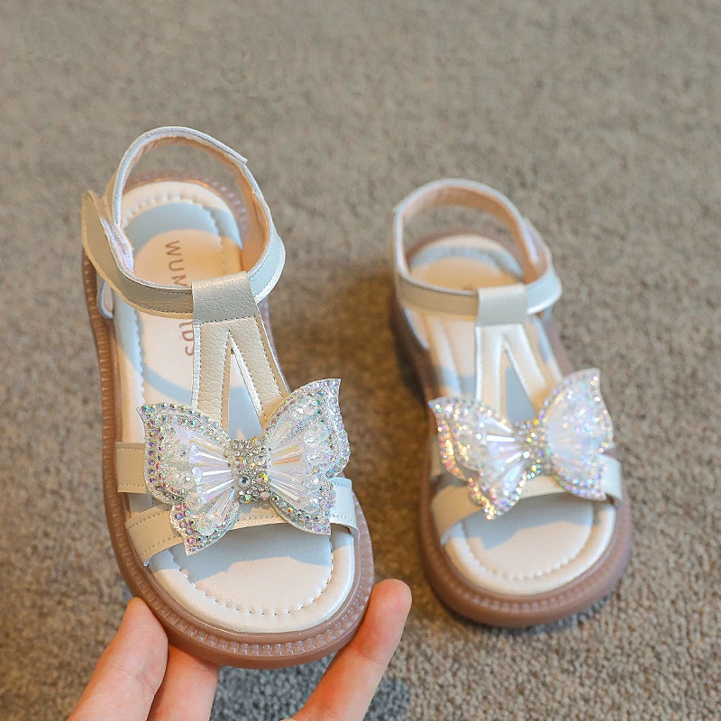 女童凉鞋夏款2025年夏季新款真软皮软底蝴蝶结公主鞋女童鞋儿童鞋