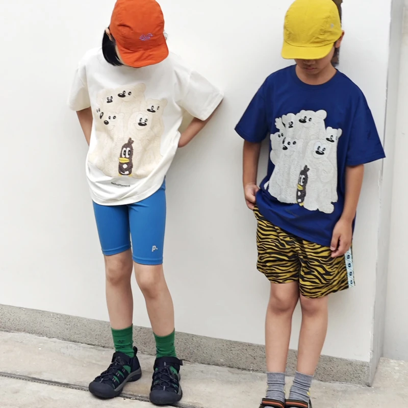 ppapa 索罗娜北极熊和企鹅白墨直喷印花儿童透气轻薄短袖 913728