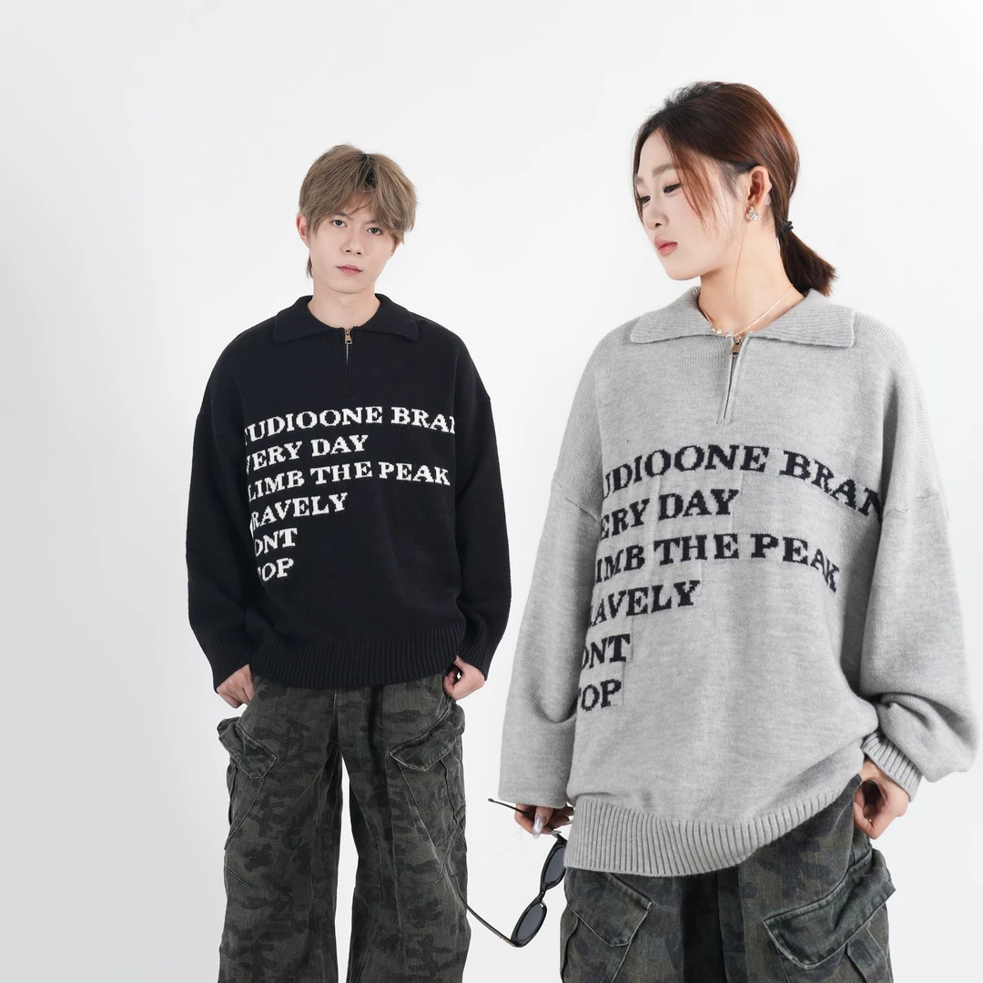 SC毛衣男款2025新款韩系针织衫慵懒百搭半拉链翻领毛衣GK-3304