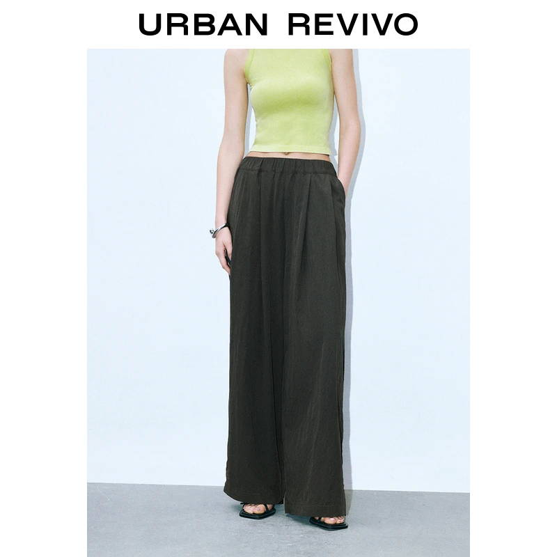 UR2025夏季新款女装简约休闲百搭松紧腰阔腿裤UWM650037
