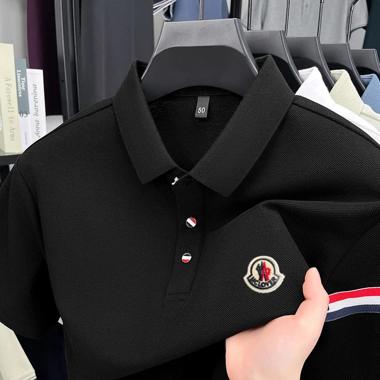 奥莱撤柜蒙家徽标款翻领纯棉短袖T恤男夏季时尚半袖POLO衫上衣薄