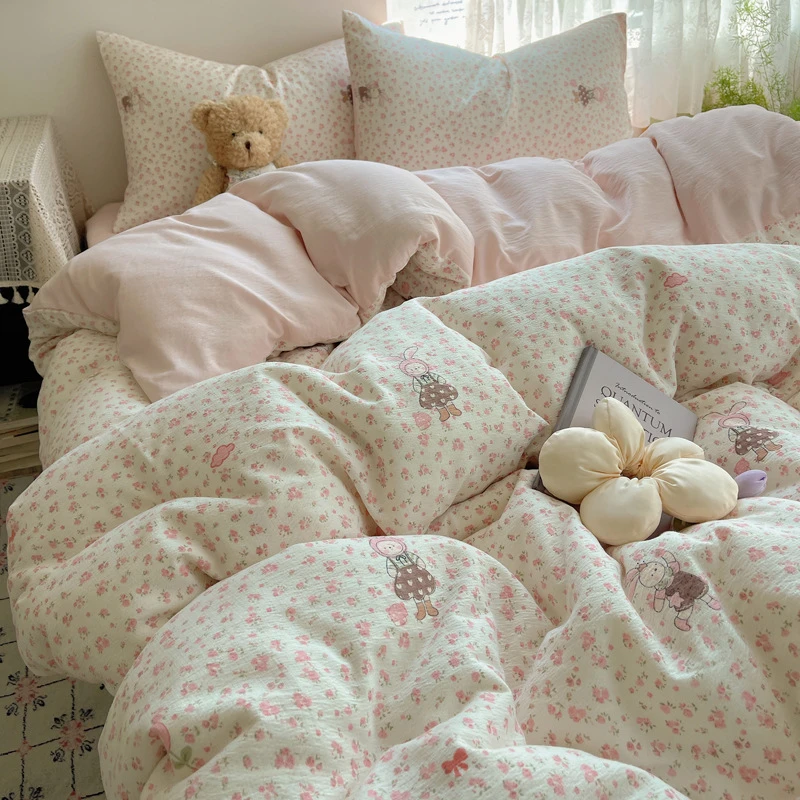 a类双层纱四件套床笠四季床上用品卡通床单被套学生宿舍三件套秋