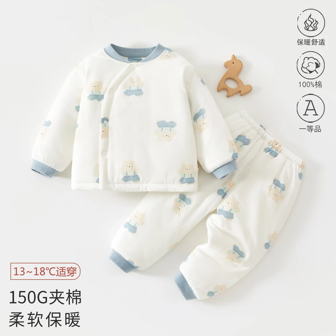 婴儿套装夹棉宝宝衣服男女宝宝分体套装保暖宝宝内衣套装加厚冬季