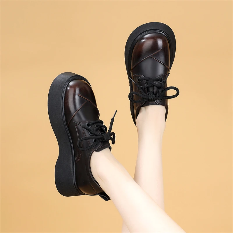 胶粘春季英伦风单鞋黑色百搭松糕底厚底乐福鞋秋季女鞋时尚春秋