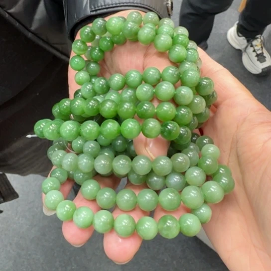 和田玉手链未镶嵌卡10绿猫眼手串，多样性发一