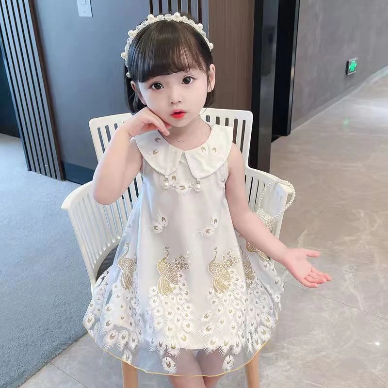 YeeHoO英氏【断码】女童连衣裙夏装2025新款儿童孔雀网红洋气公主