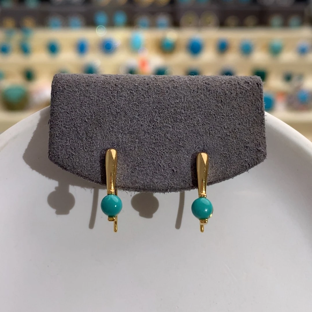 银S925镀金镶嵌绿松石耳钩