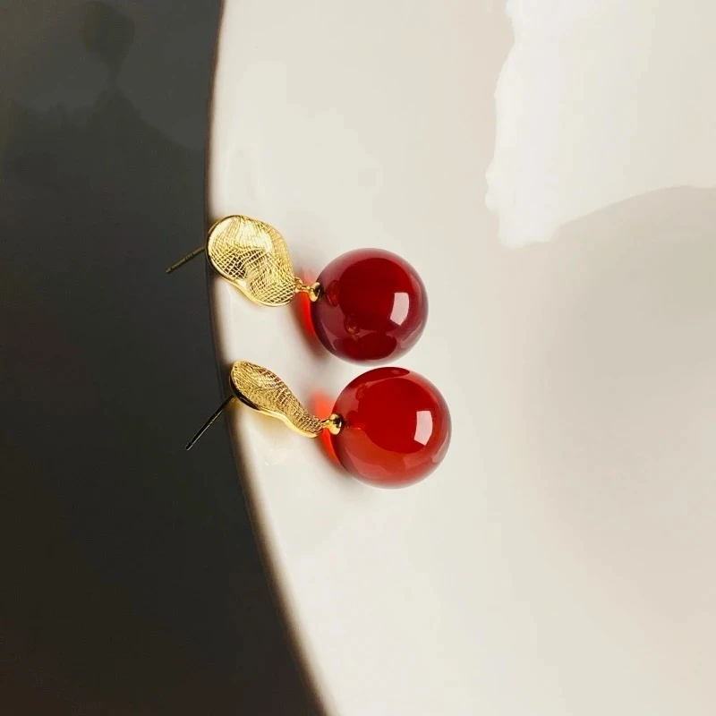 大彬珠宝-15mm天然缅甸血珀巴洛克耳环时尚百搭简约耳钉款耳环