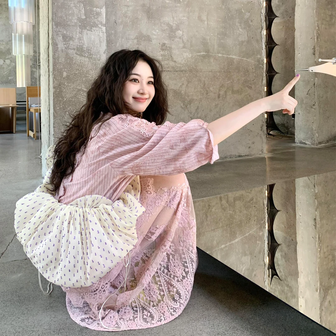 2025早秋新款法式气质重工蕾丝拼接长袖衬衫网纱刺绣半身裙两件套