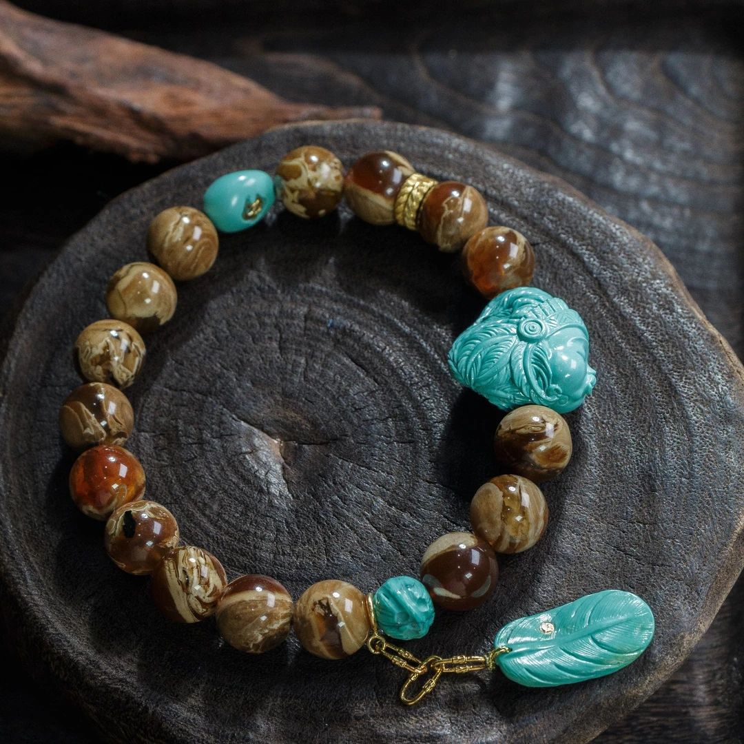 【壹芳珠宝*嘟嘟嘴】天然原矿琥珀缅珀花根18k金镶单圈9-10mm