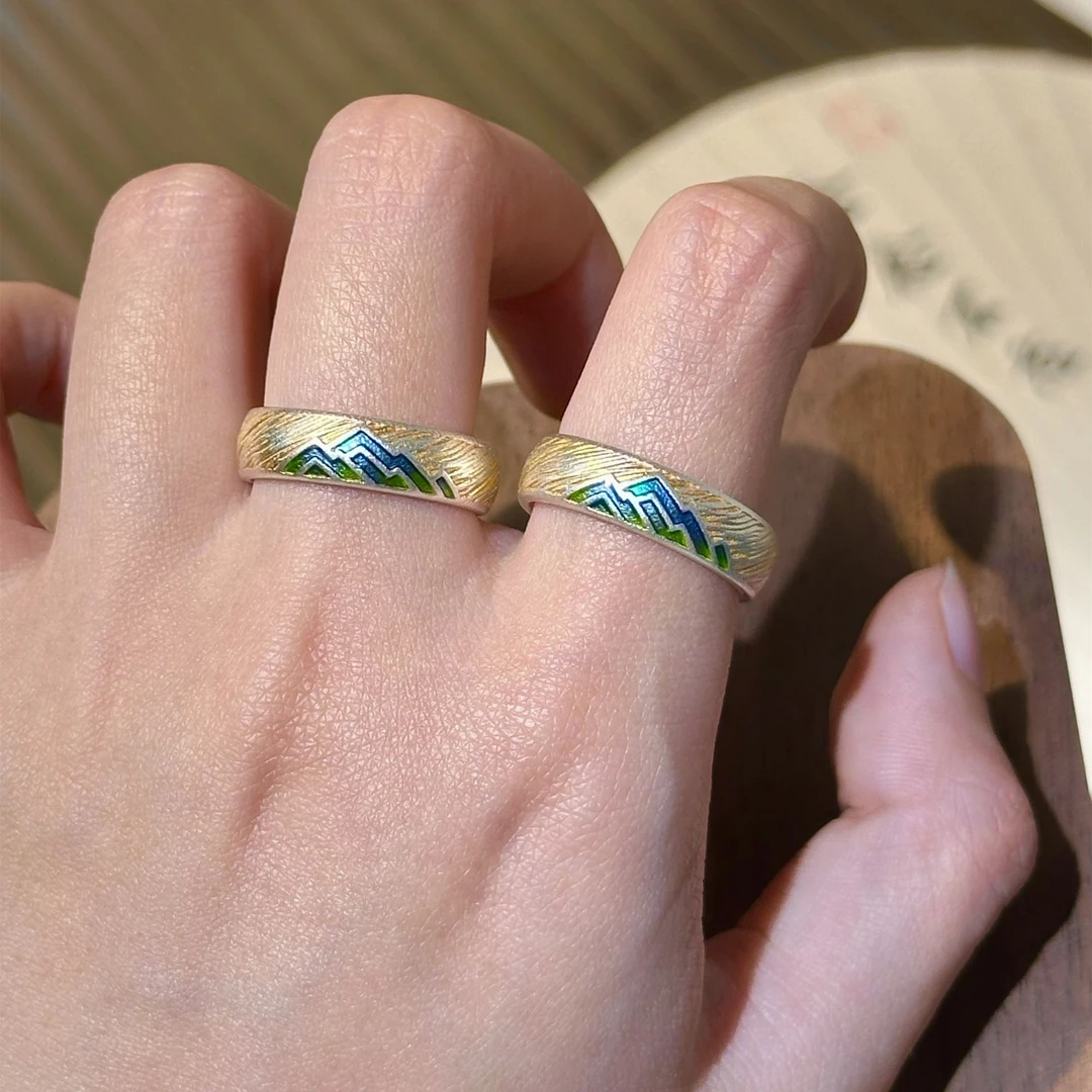 足银戒指 千里江山珐琅彩戒指