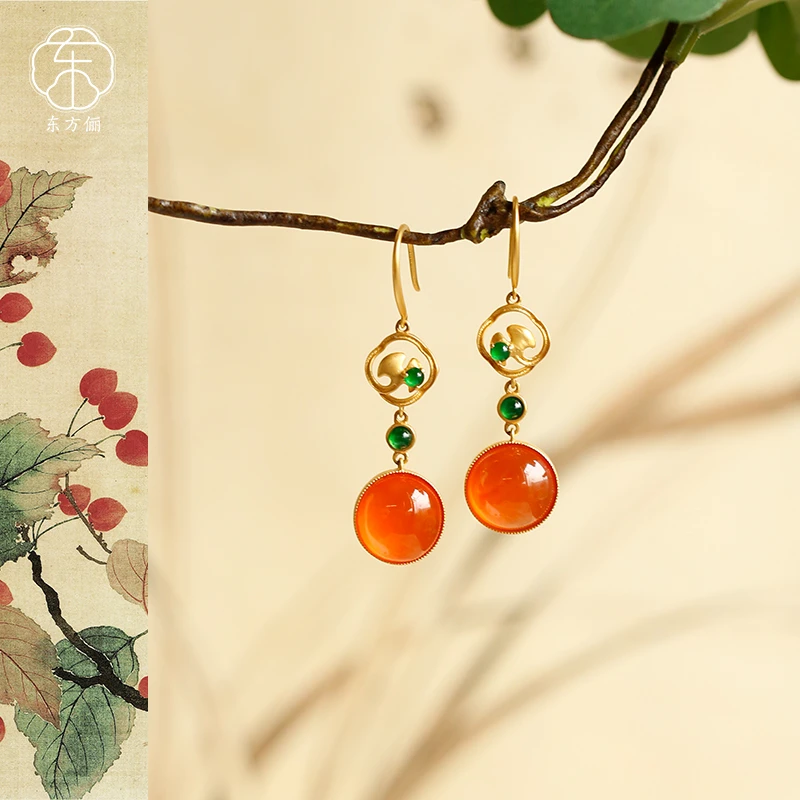 东方俪DOFUNLY【赤焰】天然南红蛋面18K金耳坠设计款NHEZ川骛