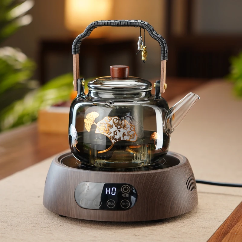 提梁蒸煮一体茶壶黑茶白茶壶耐高温明火加厚玻璃茶壶大容量电陶炉