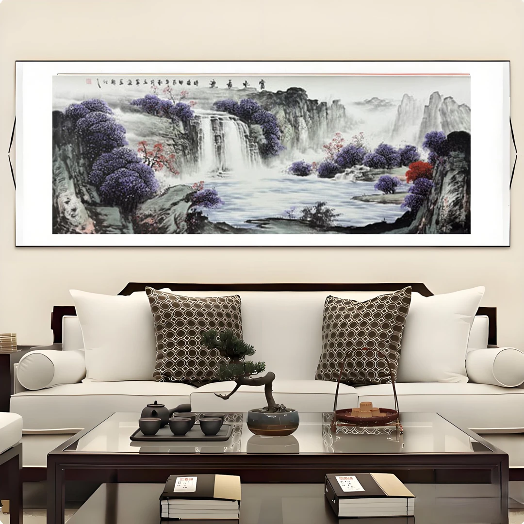 六尺《富水长流》中堂画玄关画艺术装饰画软装裱