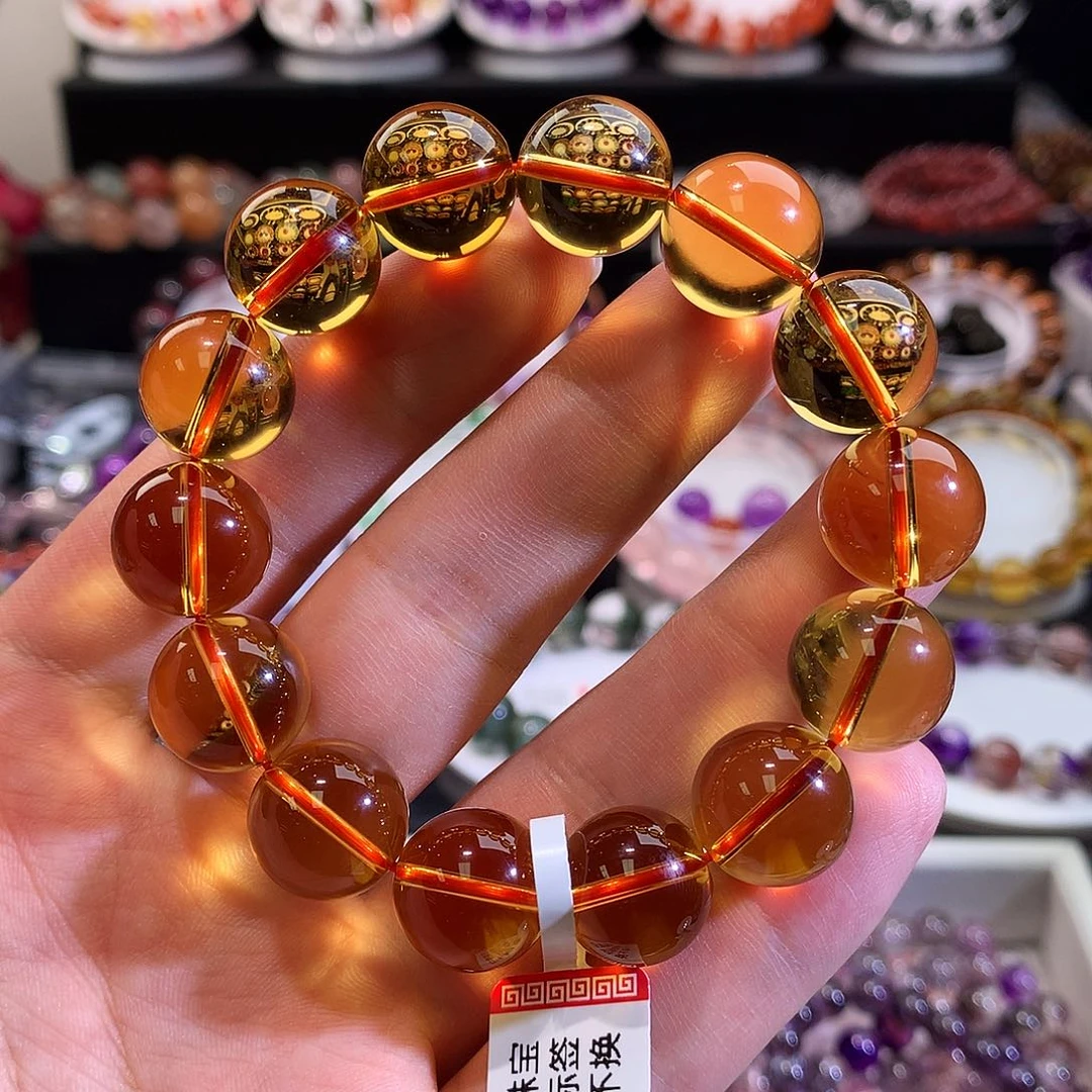 未镶嵌水晶手链老矿巴西金红料黄水晶14+