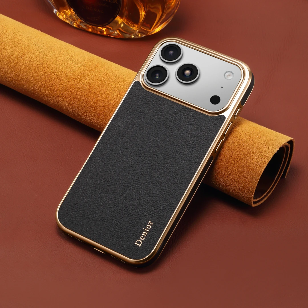 适用苹果17promax荔枝纹皮质手机壳新款iPhone16/15ProMax商务男