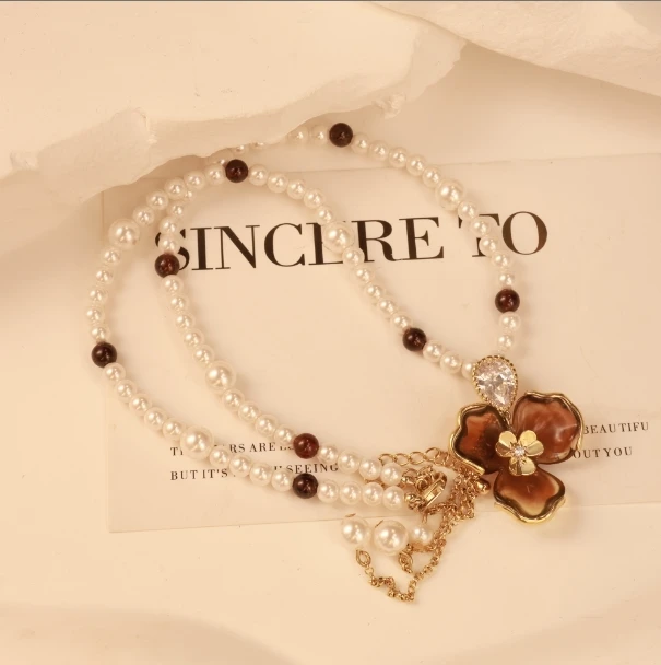 铜合金亚克力项链 铜合金亚克力刻舟求剑项链C080日常时尚百搭