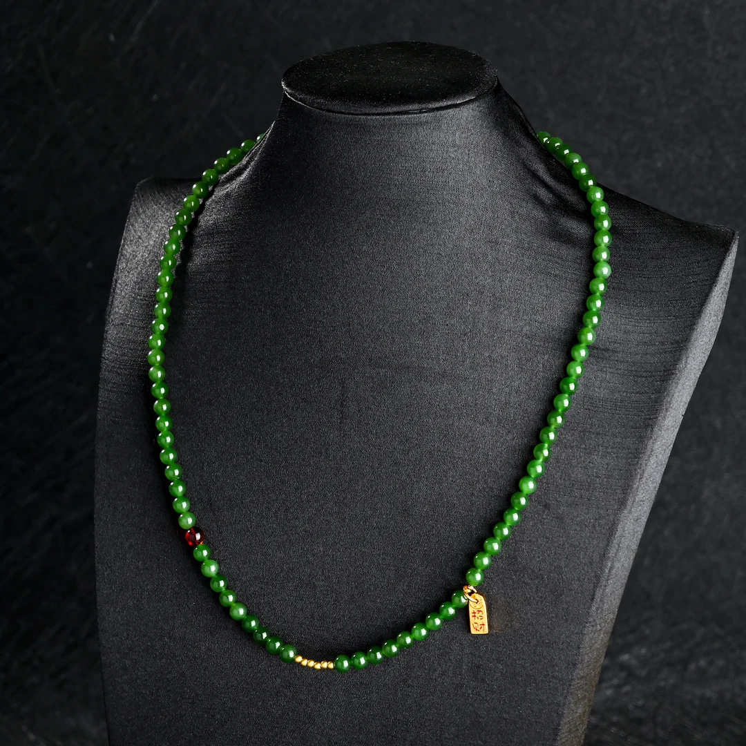 和田玉碧玉项链5-6mm微美人痣万能链单链百搭配链日常长约48-50cm