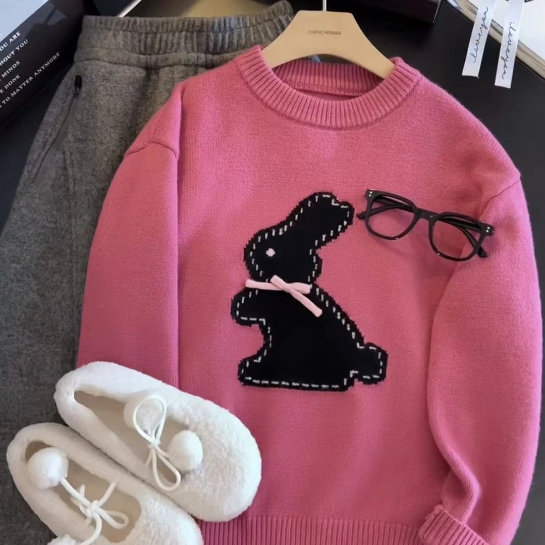 女童秋冬季毛衣2025新款儿童韩版卡通圆领上衣女孩秋季洋气针织衫