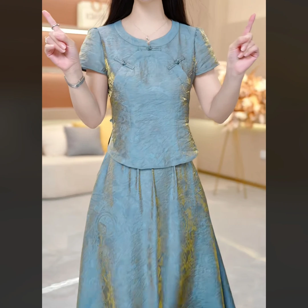 2025年新款夏季高级气质洋气时尚优雅大码中长款显瘦两件连衣裙