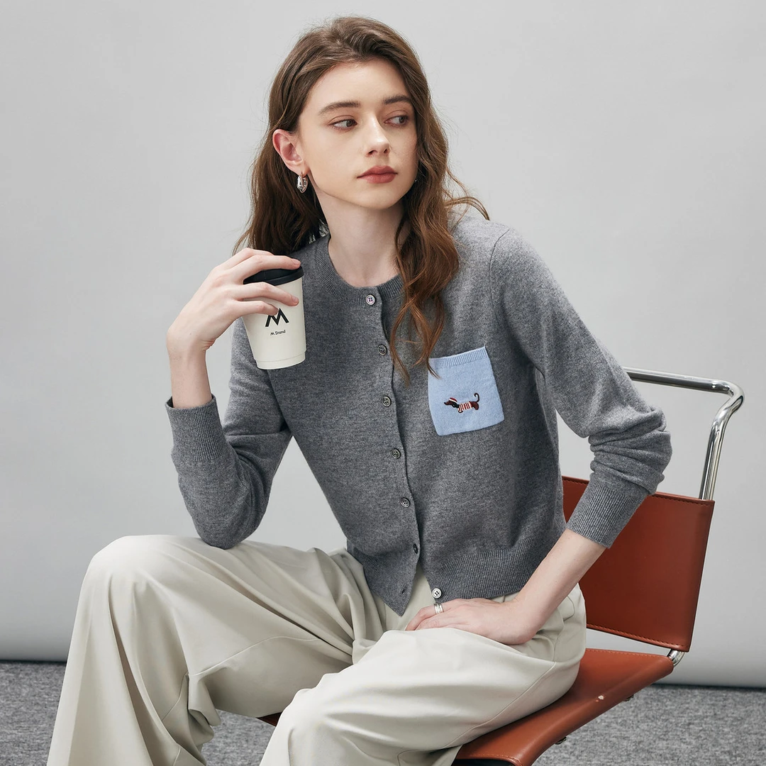 COMOBOCA/科蒙·博卡厚款绵羊毛外套开衫女款毛衣上衣KSTBSY5814