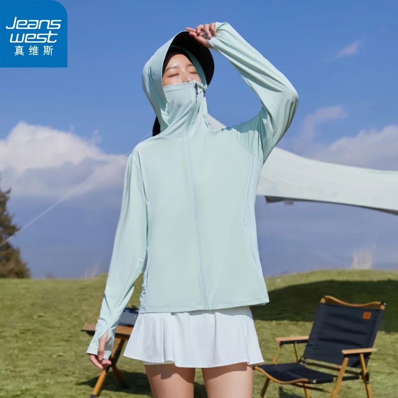 真维斯宽松防晒衣女款夏凉感冰丝透气防紫外线户外运动连帽防晒服