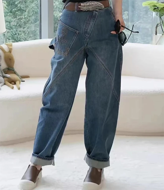 HY  雨夜牛仔长裤 水洗白棉柔牛仔 剪裁设计K20035