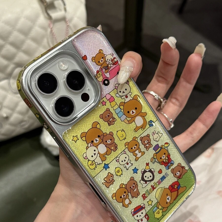 电镀银框侧面图案轻松熊适用iPhone16Promax手机壳苹果15卡通1413