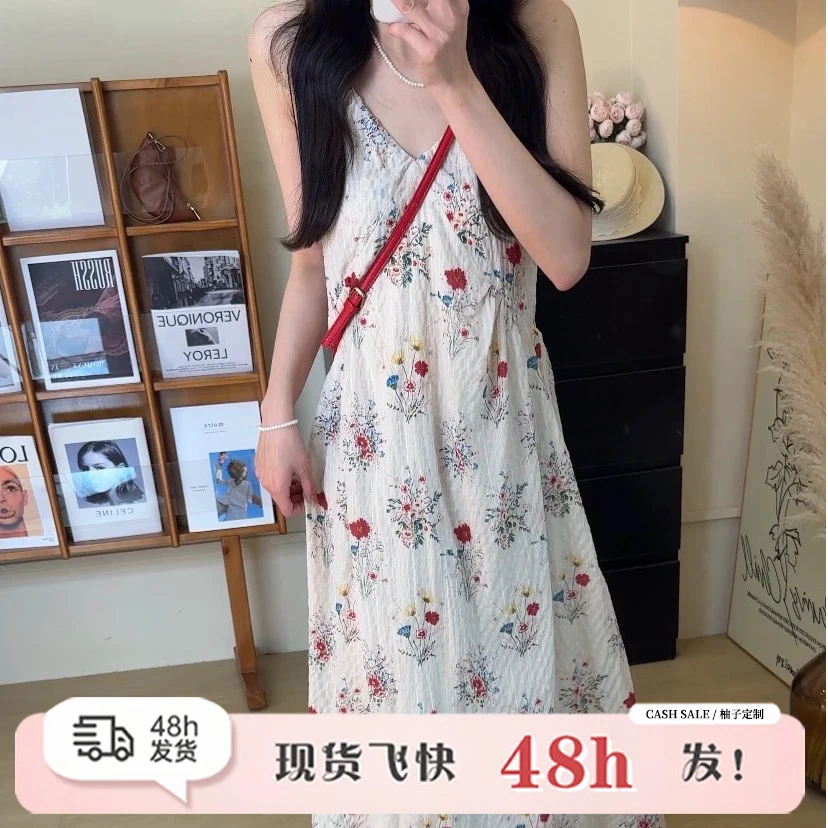 2025上新盛夏繁花法式慵懒温柔浪漫氛围感满满吊带裙