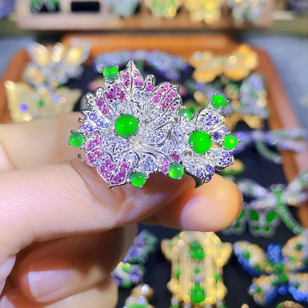 吊坠(不含链)银S925镶嵌翡翠