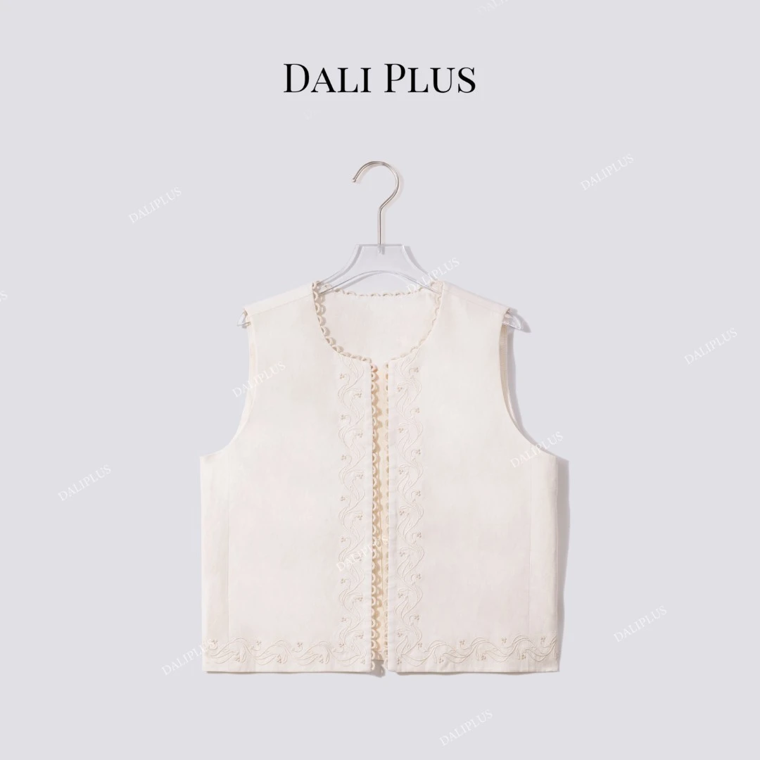 DALI PLUS“刺绣亚麻马甲”高克重亚麻+棉马甲-D5YR0005