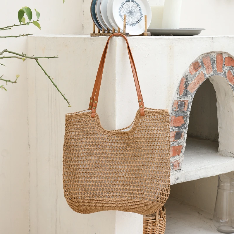 ins森系文艺复古手工编织包休闲棉线单肩包托特包毛线包购物袋女