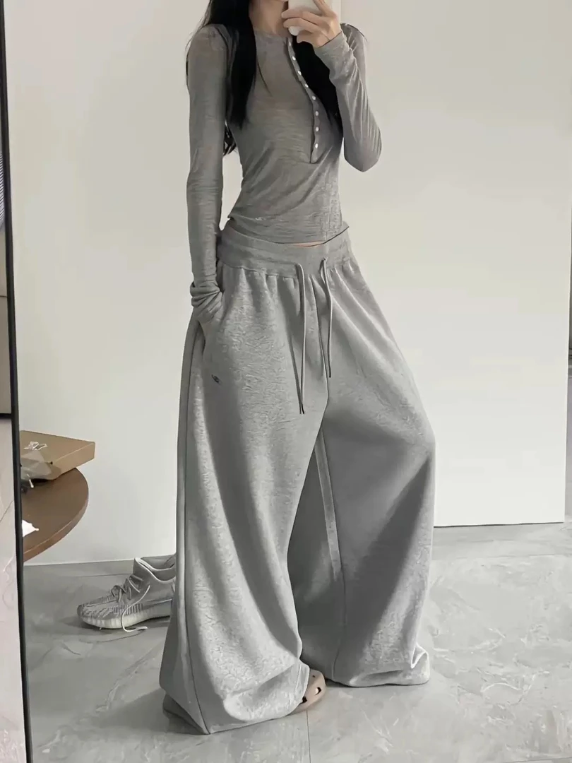 美式慵懒风松弛感休闲卫裤女秋冬加绒宽松束脚抽绳爵士街舞运动裤