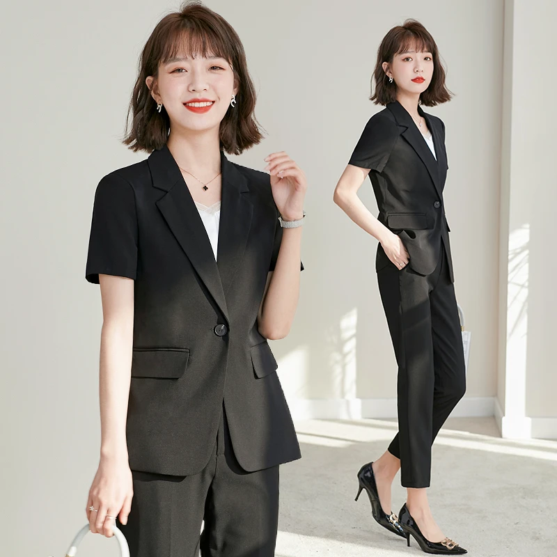 黑色西装套装女短袖夏季薄款夏款职业装夏天气质西服外套工作服夏