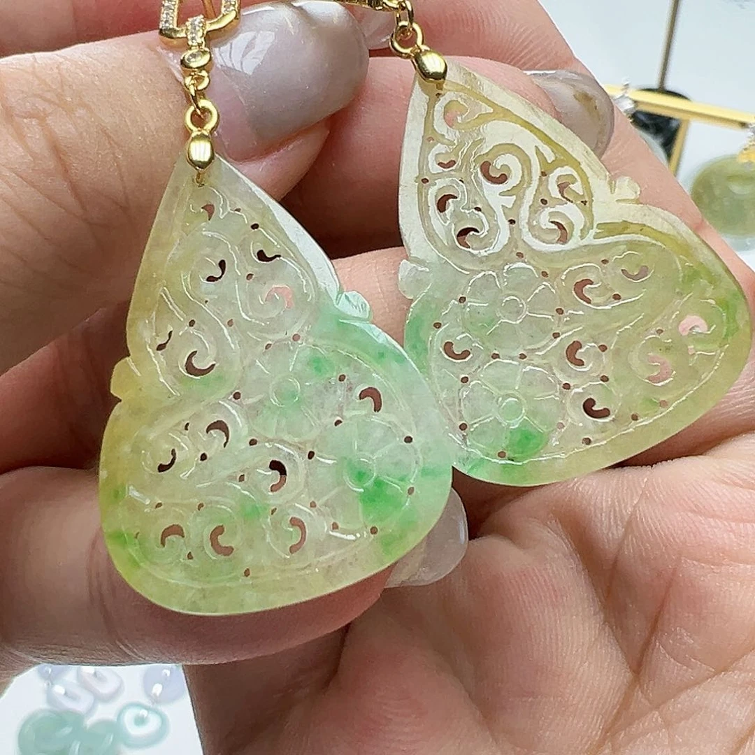 翡翠银S925镶嵌耳饰天然缅甸A货翡翠