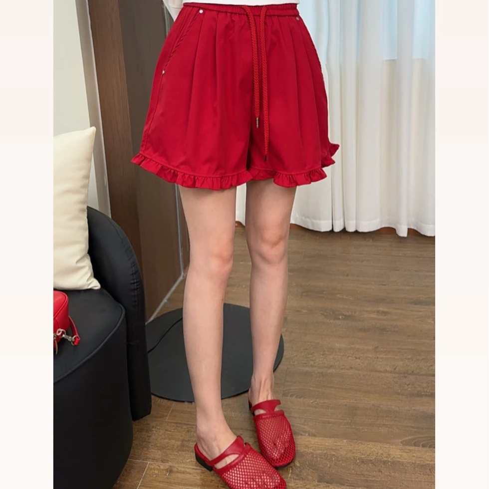 【大霏推荐】欧货欧货松紧腰抽绳木耳边宽松阔腿裤松弛感休闲裤