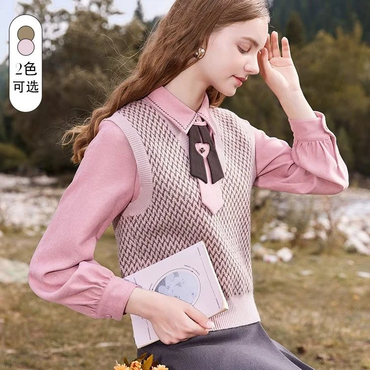 【直播专享】N834329短外套 香影针织女2024秋冬新款衬衫叠穿马夹