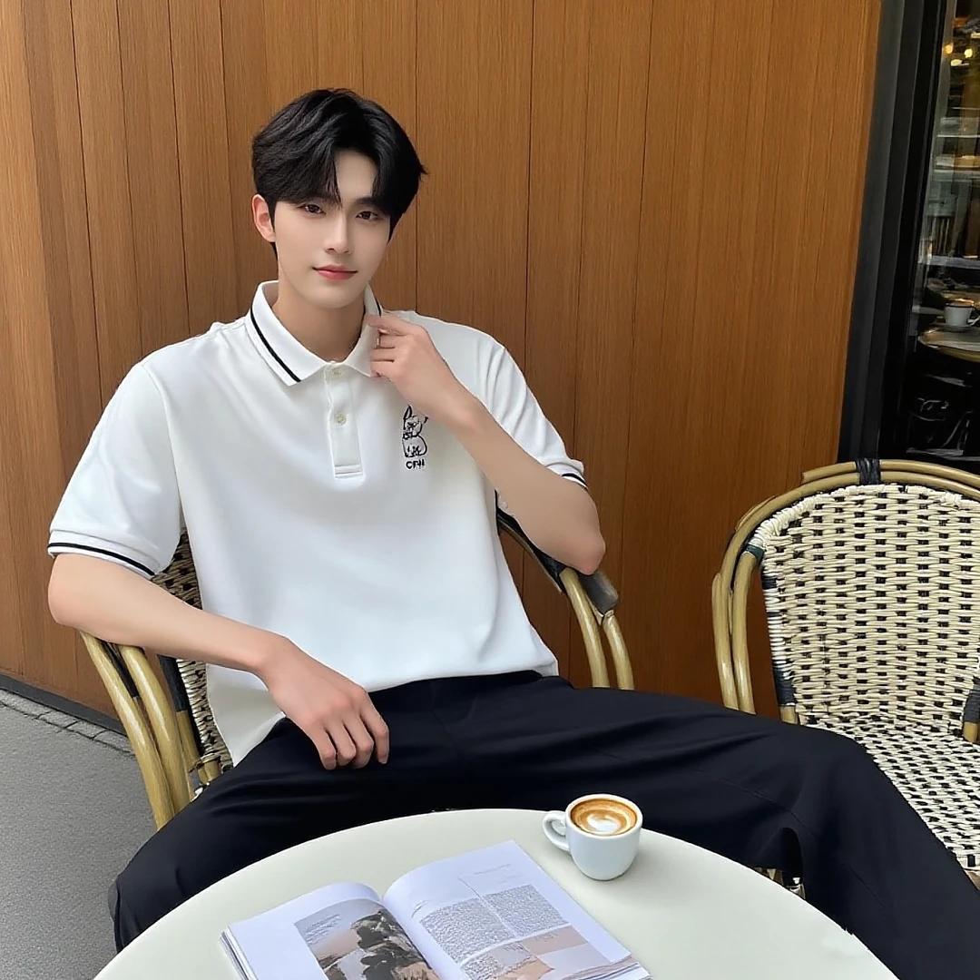 G-8 【瑕疵款！】潮牌夏季情侣款白色胸口小狗短袖polo衫 77380