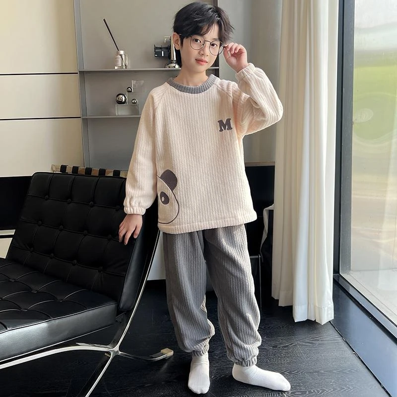 男童睡衣秋冬季法兰绒长袖套装春秋新款儿童家居服珊瑚绒男孩