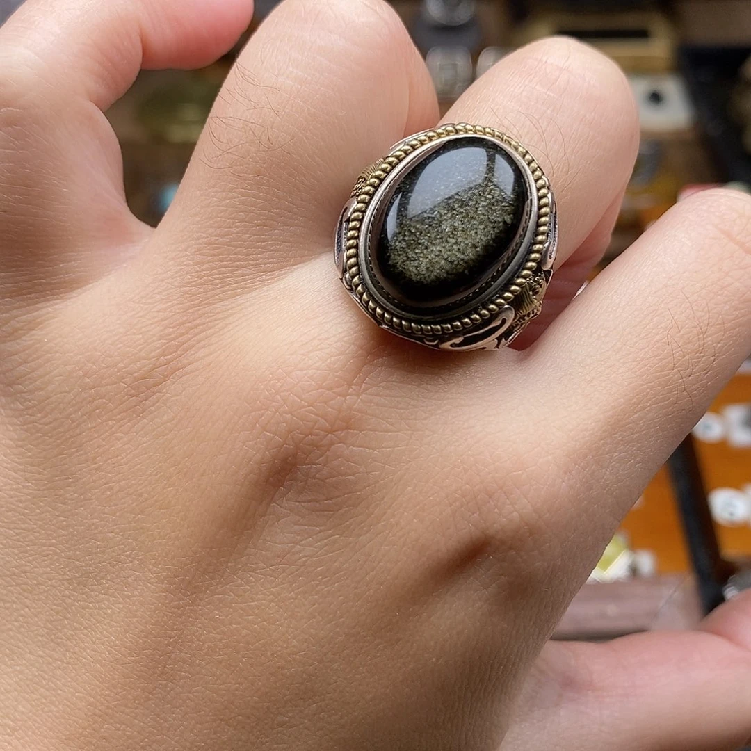 黑曜岩银S925镶嵌戒指