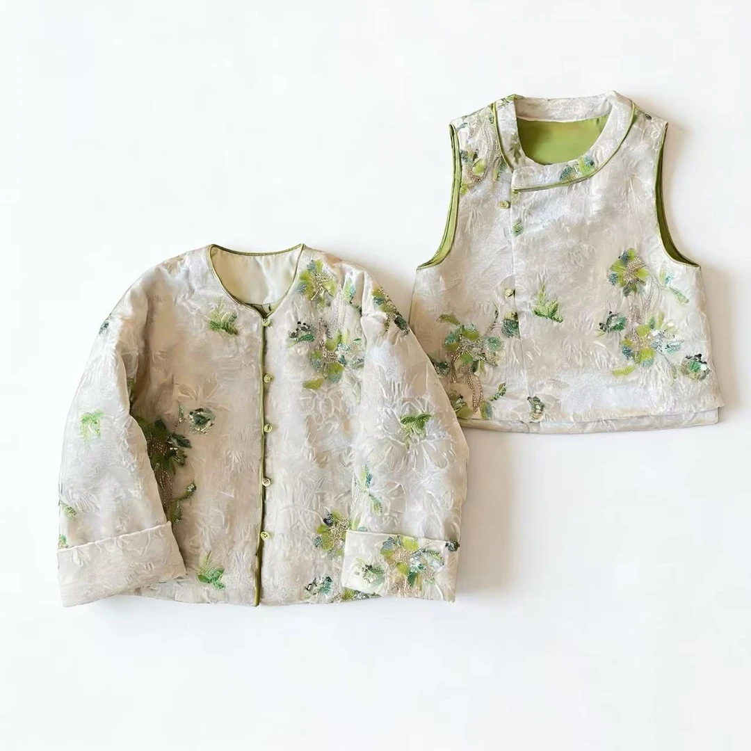 【喜儿定制】冬季新款新中式国风重工钉珠亮片锦绒烧花外套马甲汉服